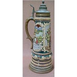 German stein, pewter lid with acorn finial and