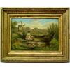 Image 1 : Unsigned oil on canvas, landscape with chickens