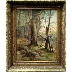 Oil on board, woodland scene, unsigned, framed,