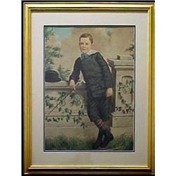American School, 19th C., watercolor portrait of