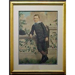 American School, 19th C., watercolor portrait of