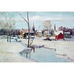 W. E. Baum, snow scene, Broomall, gouache on