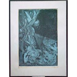 K.D. Pagon, "The Moth", intaglio print, pencil