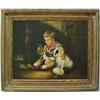 Image 1 : T. Kennedy, boy with rabbits, oil on canvas,