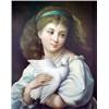Image 2 : B. Dalsy, girl with dove, oil on canvas, signed