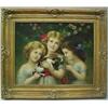 Image 1 : E. Beccari, three girls with rabbit, oil on