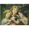 Image 2 : E. Beccari, three girls with rabbit, oil on