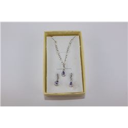 NEW TANZANITE & DIAMOND EARRING & NECKLACE SET, VS CLARITY, $500 CERTIFICATE