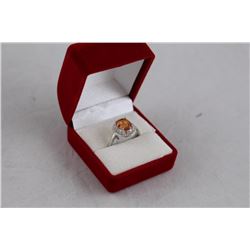 3.50CT AZOTIC MYSTIC GEMSTONE AND DIAMOND RING, SI CLARITY, OVAL CUT, RICH DEEP ORANGE/ YELLOW, 2