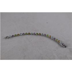 MULTI GEMSTONE TENNIS BRACELET, STERLING SILVER, 22 ROUND GEMSTONES, RETAIL VALUE $400