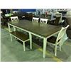 Image 2 : CONTEMPORARY 2 TONE BROWN & OFF WHITE  DINNING ROOM TABLE WITH 2 LEAVES & 4 CHAIRS & BENCH SEAT