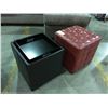 Image 2 : RED LEATHER CUBE OTTOMAN &  BROWN LEATHER CUBE OTTOMAN WITH TRAY