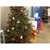 Image 2 : 8' LIGHTED CHRISTMAS TREE WITH ORNAMENTS , A WOODEN CHILDRENS SLEIGH AND TEDDY BEAR