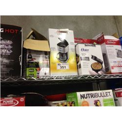 SHELF LOT OF ASSORTED HOUSEHOLD ITEMS INCLUDING KEURIG, HUMIDIFIER, ETC.