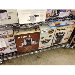 SHELF LOT OF ASSORTED HOUSEHOLD ITEMS INCLUDING KEURIG, FUSION JUICER, STARFRIT FRY PAN ETC.