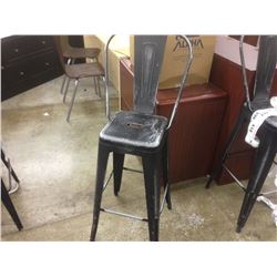 BLACK BRUSHED METAL HIGH BACK BAR HEIGHT BISTRO CHAIR