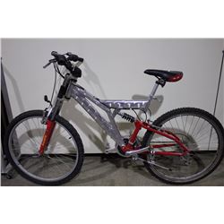 2 BIKES: CHROME FULL SUSPENSION & RED FULL SUSPENSION MOUNTAIN BIKE