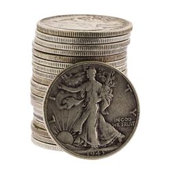 (20) Assorted 1916-1946 Circulated Silver Walking Liberty Half Dollar Coins