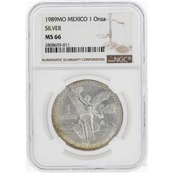 1989MO Mexico 1 Onza Silver Libertad Coin NGC MS66