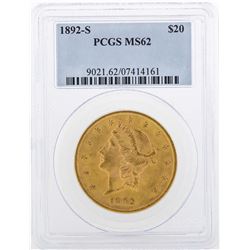 1892-S $20 Liberty Head Double Eagle Gold Coin PCGS MS62