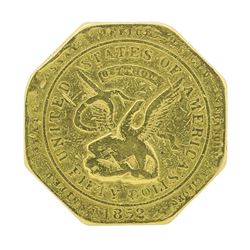 1852 $50 '887' Thousand Gold Slug Moffat & Co.