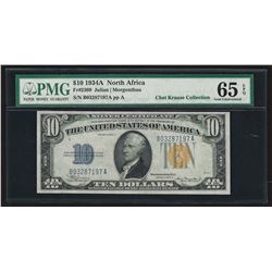 1934A $10 Silver Certificate Emergency North Africa Note PMG Gem Uncirculated 65