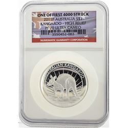 2011P $1 Australia Kangaroo High Relief Silver Coin NGC PF70 Ultra Cameo