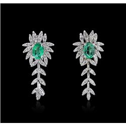 14KT White Gold 1.36ctw Emerald and Diamond Earrings