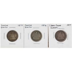 1875-1877 Silver Liberty Seated Quarter Coins