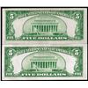 Image 2 : Lot of (2) 1934A $5 Silver Certificate Notes
