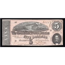 1864 $5 The Confederate States of America Note