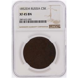 1852EM Russia 5 Kopeks Copper Coin NGC Graded XF45 BN