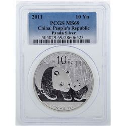 2011 10 Yuan China Silver Panda Coin PCGS MS69