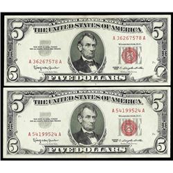Lot of (2) 1963 $5 Red Seal Legal Tender Notes