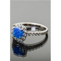 Sterling Silver and Blue Opal Halo Ring