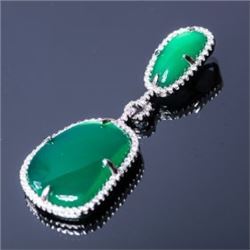 Sterling Silver CZ and Green Stone Pendant