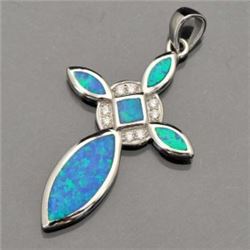 Silver and Synthetic Blue Opal Cross Pendant