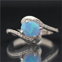 Sterling and Synthetic Blue Opal Bypass Ring