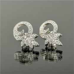 Pair of Sterling Silver Cubic Zirconia Foliate Earrings