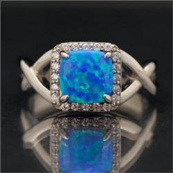 Sterling Silver and Synthetic Blue Opal Ring