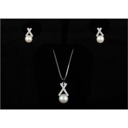 Sterling Silver and Pearl Necklace and Earrings Set