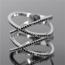 Sterling Silver and Black Cubic Zirconia Crossover Ring