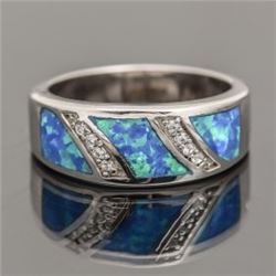 Sterling Silver and Synthetic Blue Opal Band