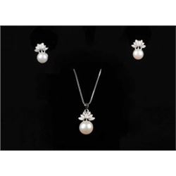 Sterling Silver and Faux Pearl Necklace and Earrings Se