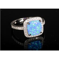 925 Silver and Blue Opalescent Stone Ring