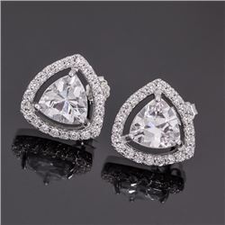 Sterling Silver Cubic Zirconia Trialliant Halo Earring