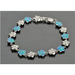Sterling and Blue Enamel Floral Bracelet