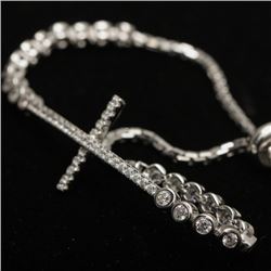 Sterling Silver and Cubic Zirconia Cross Bracelet