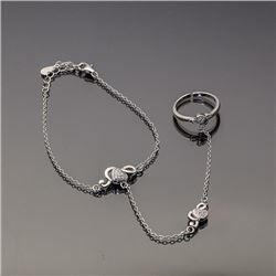 Sterling Silver Ring to Wrist Bracelet