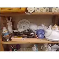 SHELF ASSORTED  - ELECTRIC KETTLE CLOCK CUTLERY AND MORE